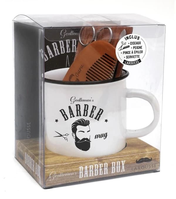 Gentlemen's Barber mug : Coffret avec des ciseaux, 1 peigne, 1 pince à épiler, 1 serviette