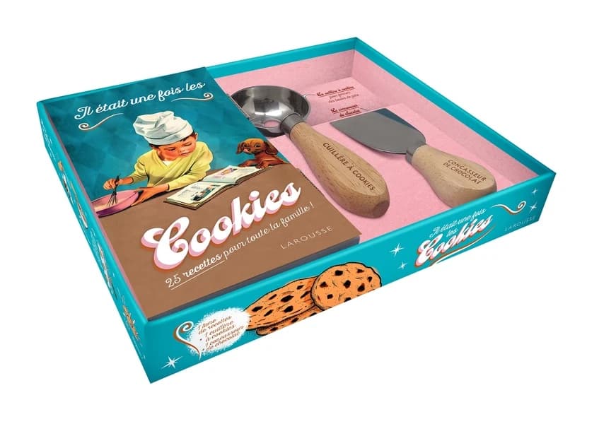 Il était une fois les cookies : Coffret avec 1 cuillère à cookies, 1 concasseur de chocolat et 1 livre de recettes