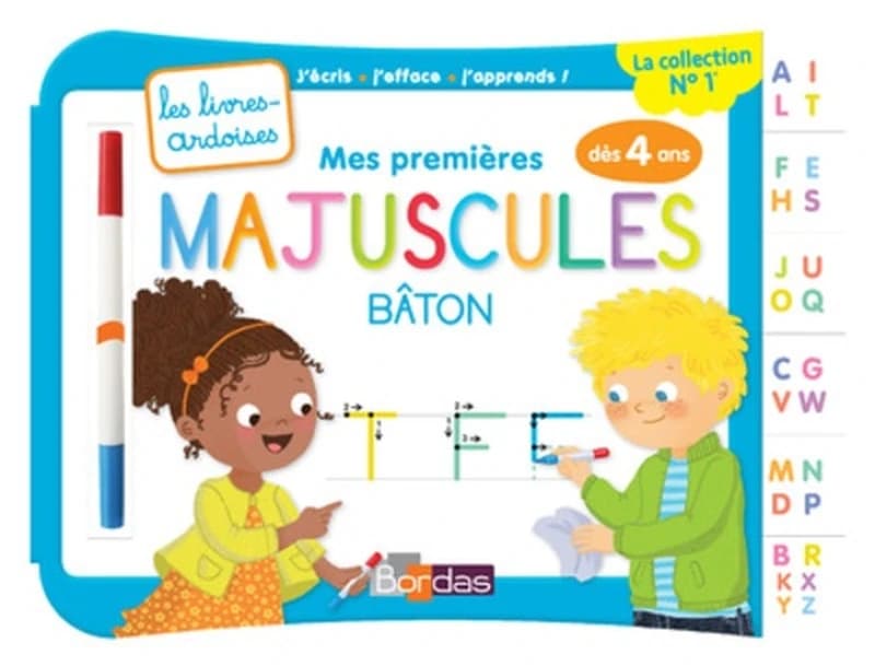 MES PREMIERES MAJUSCULES BATON AVEC 1 FEUTRE EFFACABLE 2 COULEURS - LES LIVRES-ARDOISES