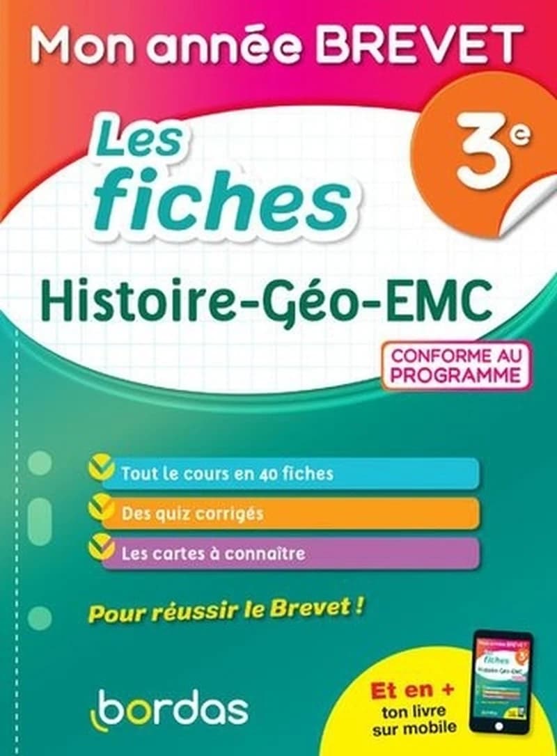 Mon année brevet : les fiches histoire-géographie, EMC ; 3e (édition 2021)