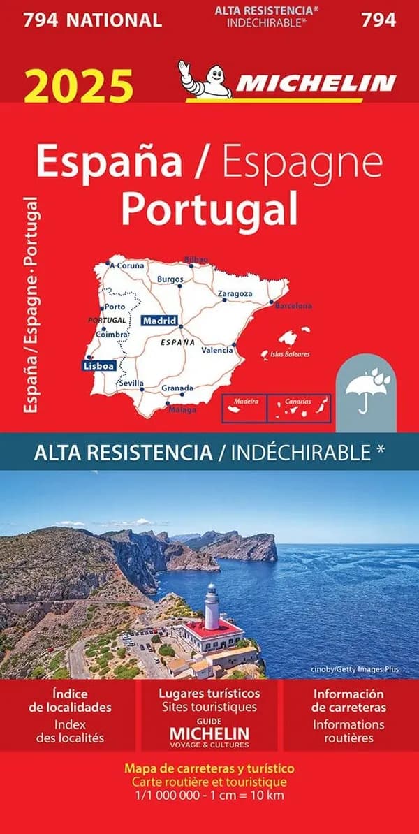 Espagne - Portugal : 2025 : indéchirable (Éd. 20.1) [réalisé et publié par] Michelin Éditions : España - Portugal : 2025 : alta resistencia