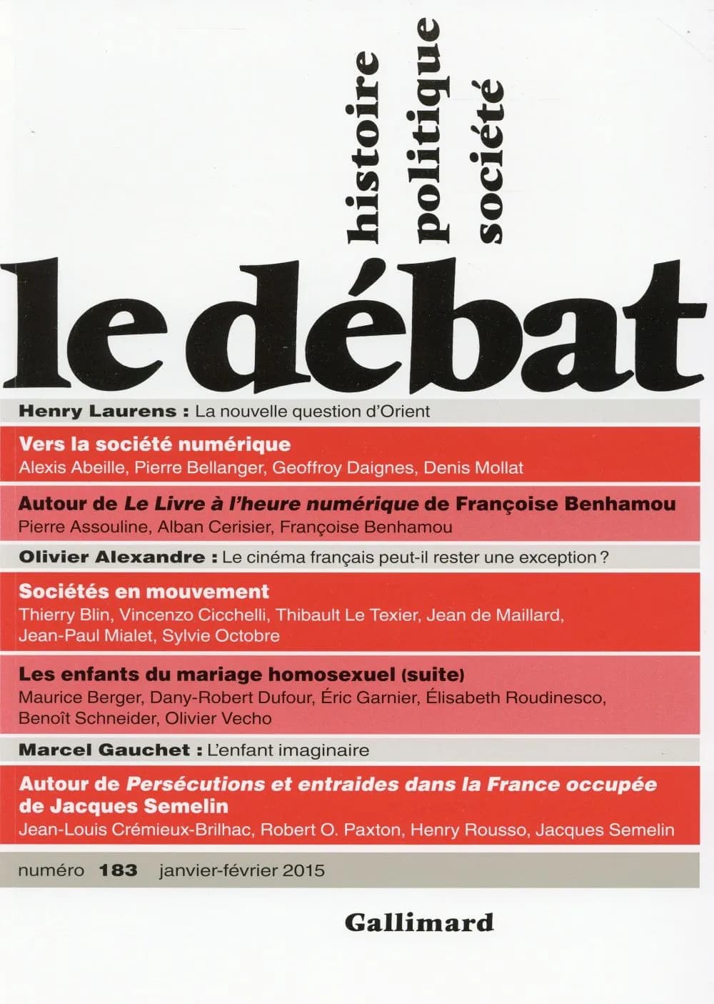 Revue Le Débat n.183 : Janvier-février 2015