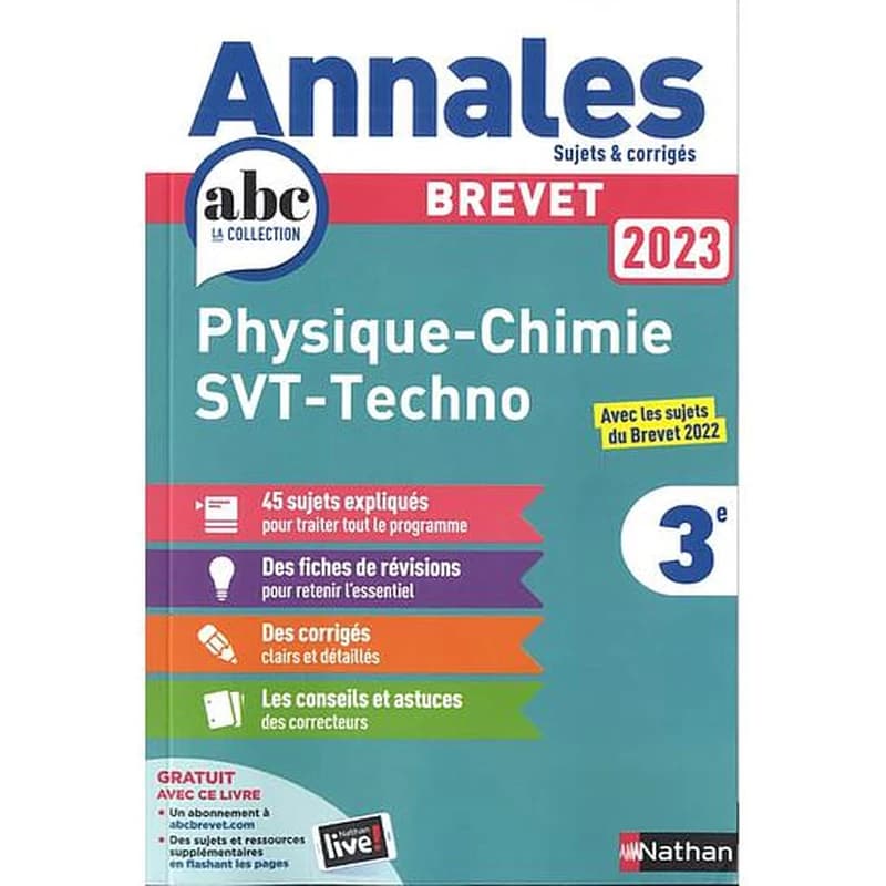 Annales ABC du brevet ; sujets & corrigés : physique-chimie, sciences et vie de la Terre; technologie : 3e : corrigé (édition 2023)