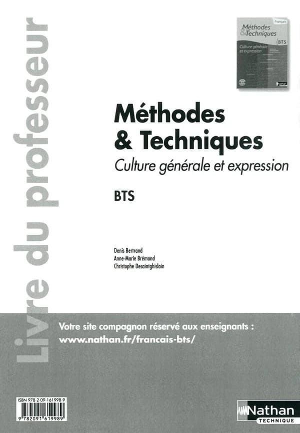 Français, méthodes & techniques : BTS : culture générale et expression
