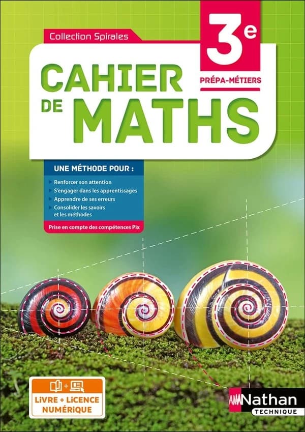 Spirales : cahier de maths : 3e prépa-metiers ; livre + licence élève (édition 2021)