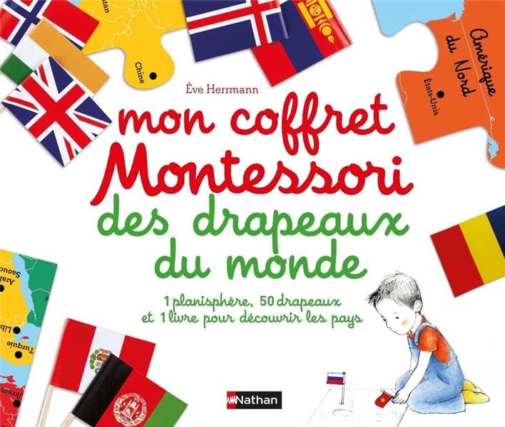Mon coffret Montessori des drapeaux du monde : 1 planisphère, 50 drapeaux et 1 livre pour découvrir les pays