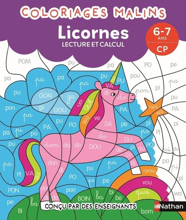 Coloriages malins : Licornes lecture et calcul : 6-7 ans : CP : [Album à colorier]
