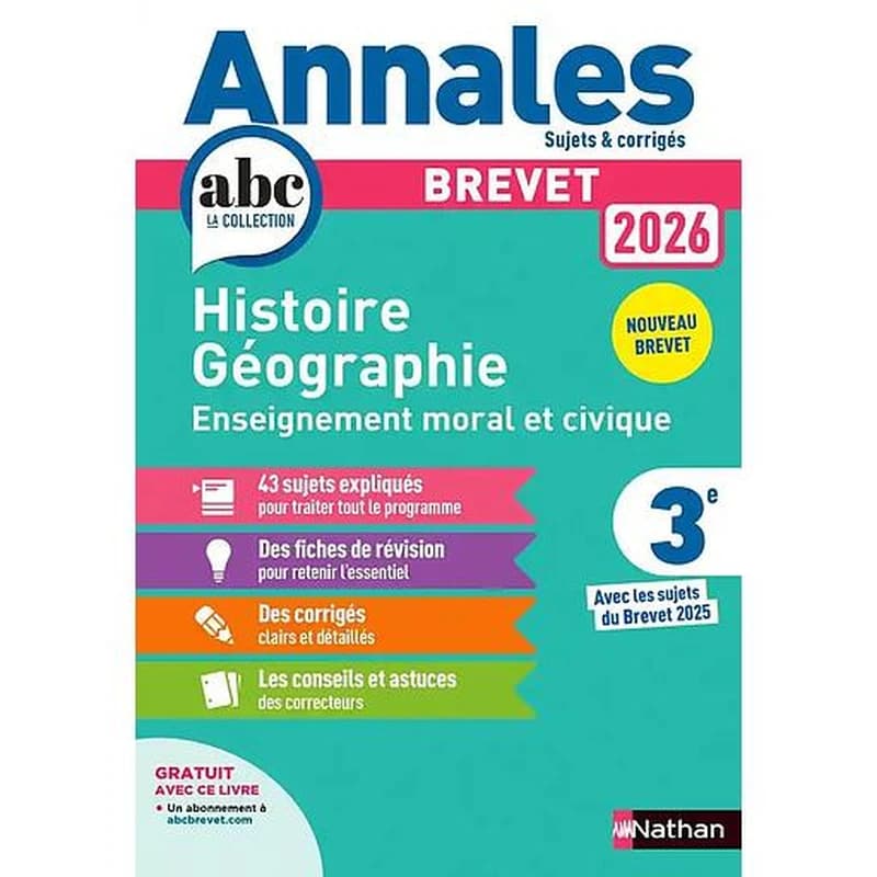 Histoire géographie, enseignement moral et civique 3e : nouveau brevet 2026