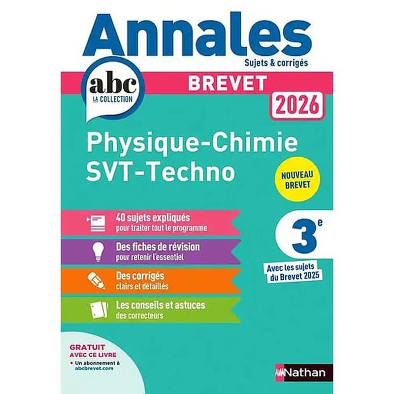 Physique-chimie, sciences de la vie et de la terre, technologie 3e : annales, sujets & corrigés 2026
