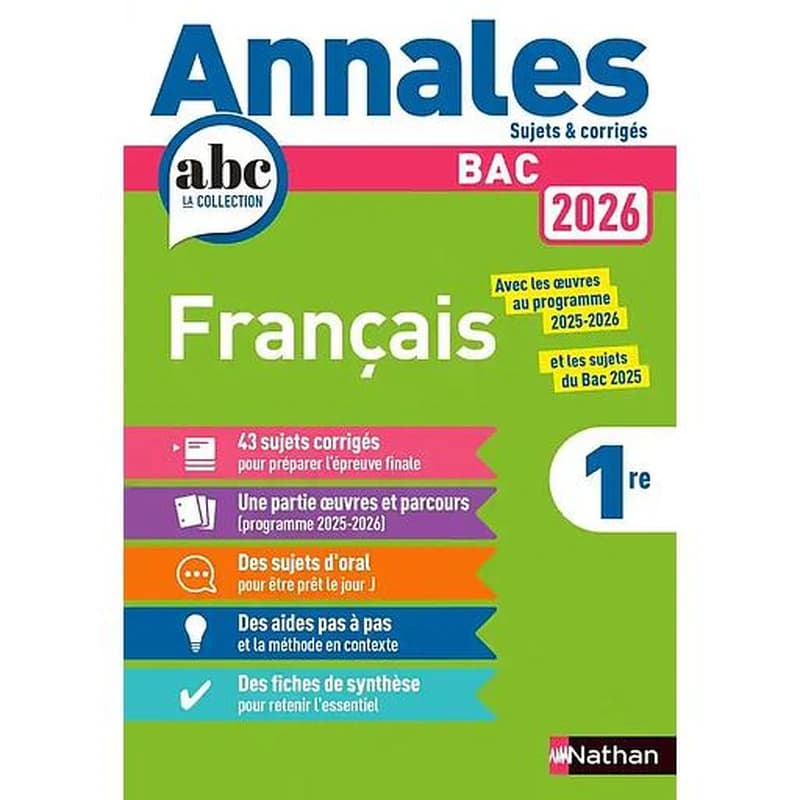 Annales ABC du bac ; sujets & corrigés : Français ; 1re (édition 2026)