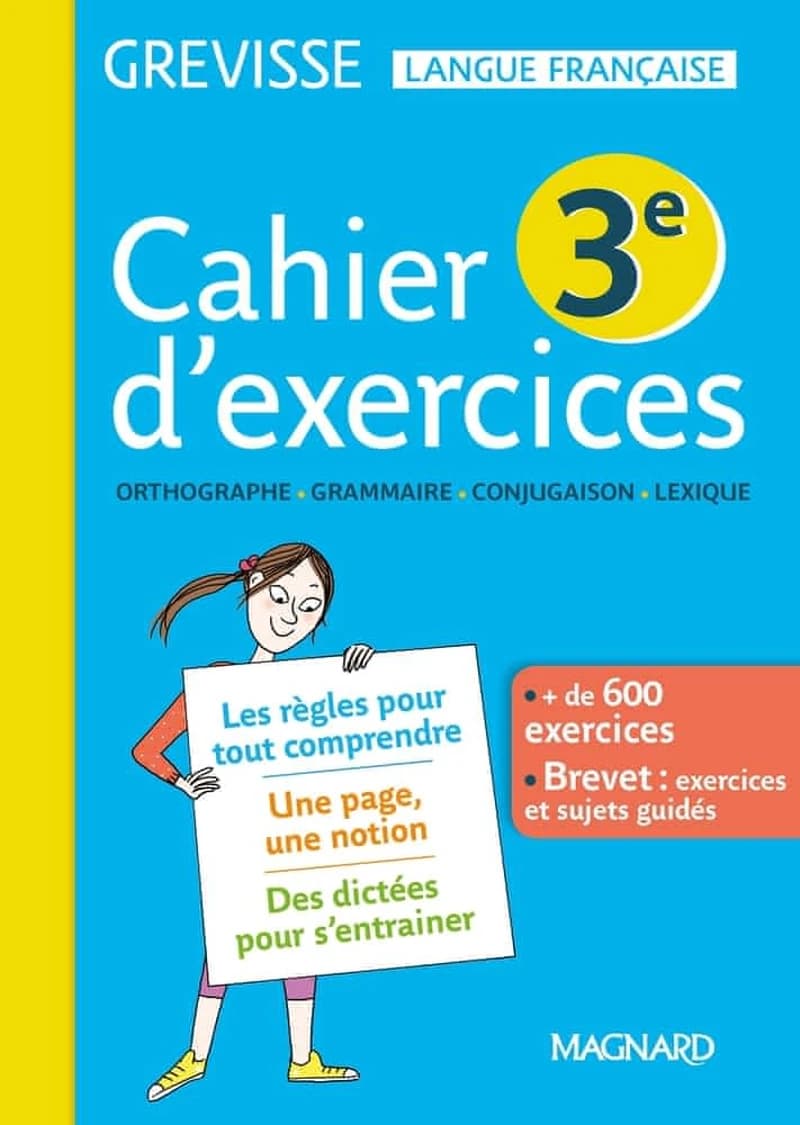 Cahier d'exercices Grevisse 3e : orthographe, grammaire, conjugaison,lexique