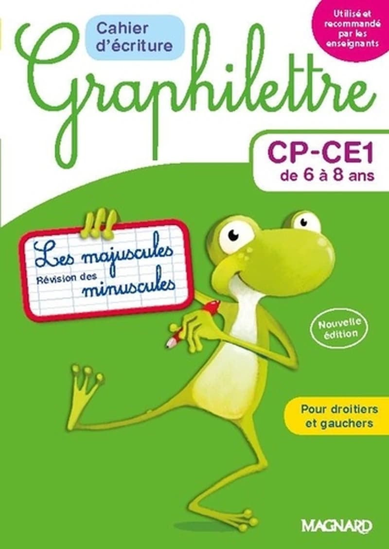 Graphilettre : CP-CE1 de 6 à 8 ans ; cahier d'écriture ; les majuscules, révision des minuscules ; pour droitiers et gauchers