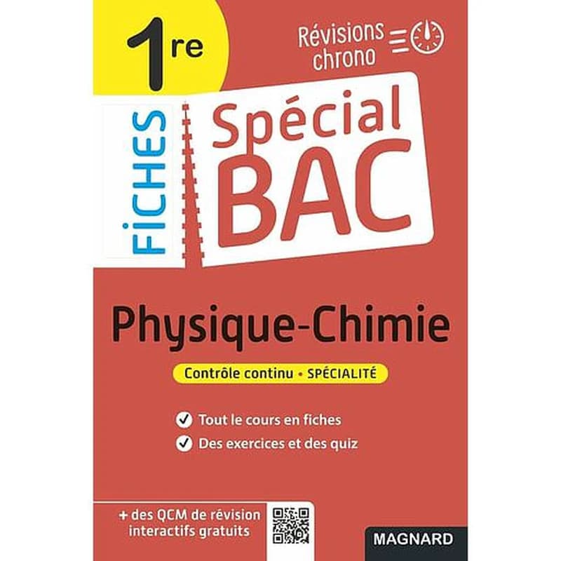 Fiches spécial bac : physique-chimie ; 1re bac 2022 ; tout le programme en 51 fiches, mémos, schémas-bilans, exercices et QCM