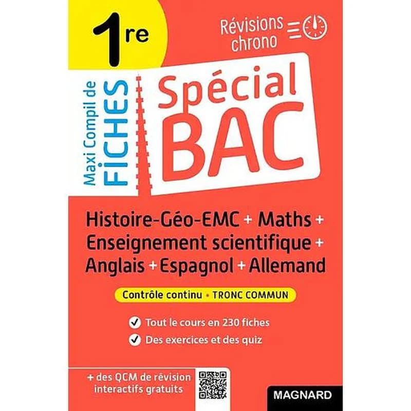 Spécial bac : maxi compil de fiches contrôle continu : 1re ; tout le programme en 225 fiches (édition 2024)