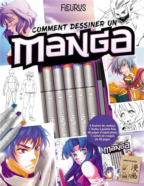Comment dessiner un manga : Avec 6 feutres, 1 marqueur, 1 bloc de dessins