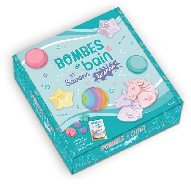 Bombes de bain et savons licorne : Coffret avec 3 moules en silicone + 1 livret de recettes