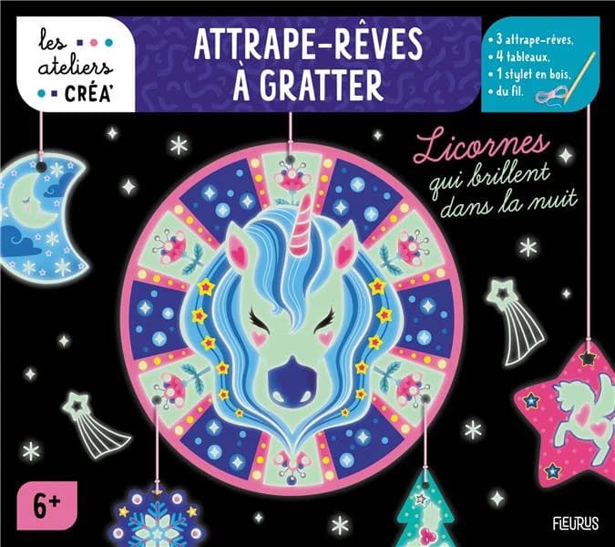 Attrape-rêves à gratter : licornes qui brillent dans la nuit
