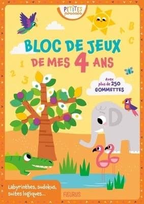 Bloc de jeux de mes 4 ans : labyrinthes, sudokus, suites logiques... : [Autocollant]