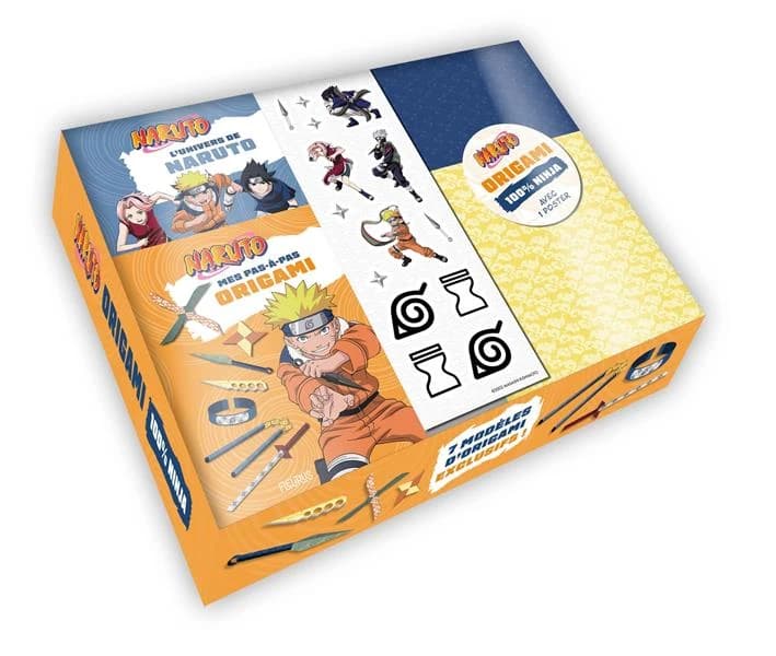 Origami Naruto 100% ninja ! : Avec 1 poster, des stickers, 30 grandes feuilles origami, 30 petites feuilles origami, 1 livre documentaire et 1 livre de pas-à-pas