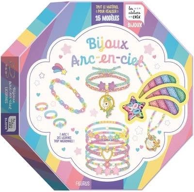 Bijoux arc-en-ciel : Coffret avec tout le matériel pour réaliser 15 modèles