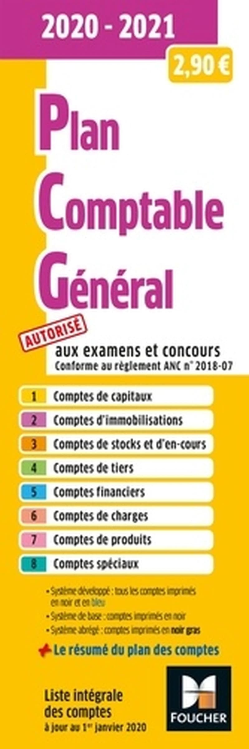 Plan comptable général : liste intégrale des comptes, autorisé aux examens et concours