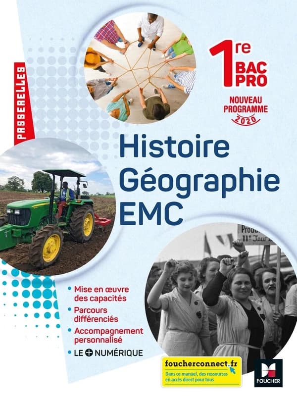 Passerelles : histoire-géographie-EMC ; 1re bac pro ; livre élève (édition 2020)