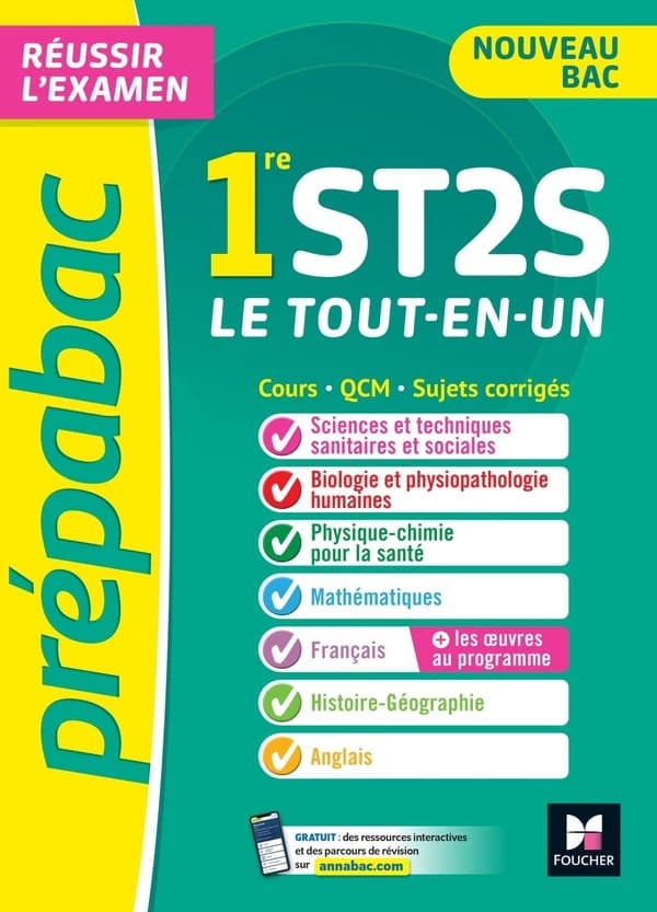 Prépabac : le tout-en-un ; 1re ST2S ; cours, QCM, sujets corrigés