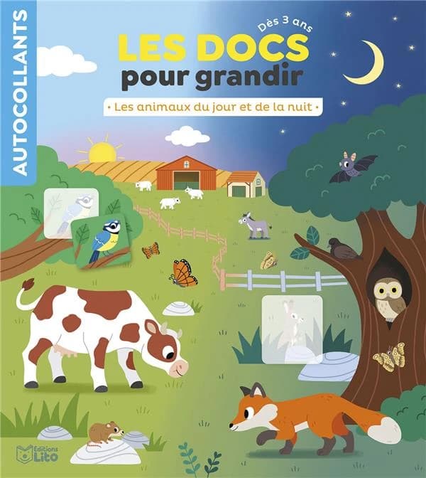 Les docs pour grandir : les animaux du jour et de la nuit : autocollant : dès 3 ans : [Autocollant]