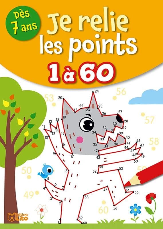 Je relie les points de 1 à 60 : [Album à colorier]