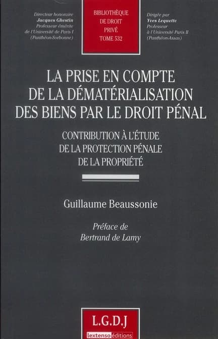 La prise en compte de la dématérialisation des biens par le droit pénal : contribution à l'étude de la protection pénale de la propriété
