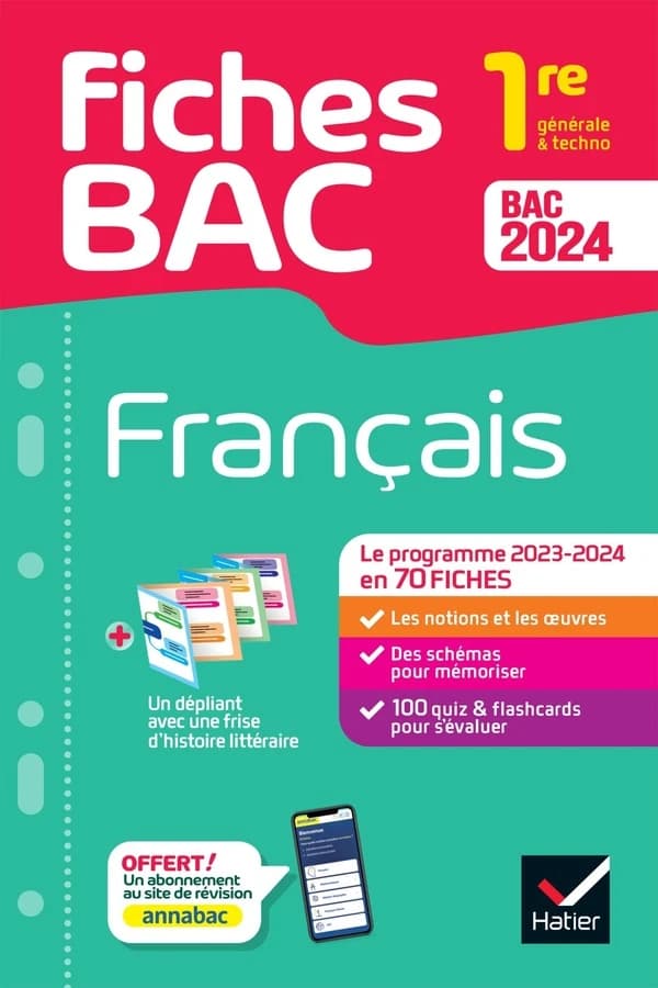 Fiches bac : français ; 1re générale & techno ; le programme 2023-2024 en 70 fiches
