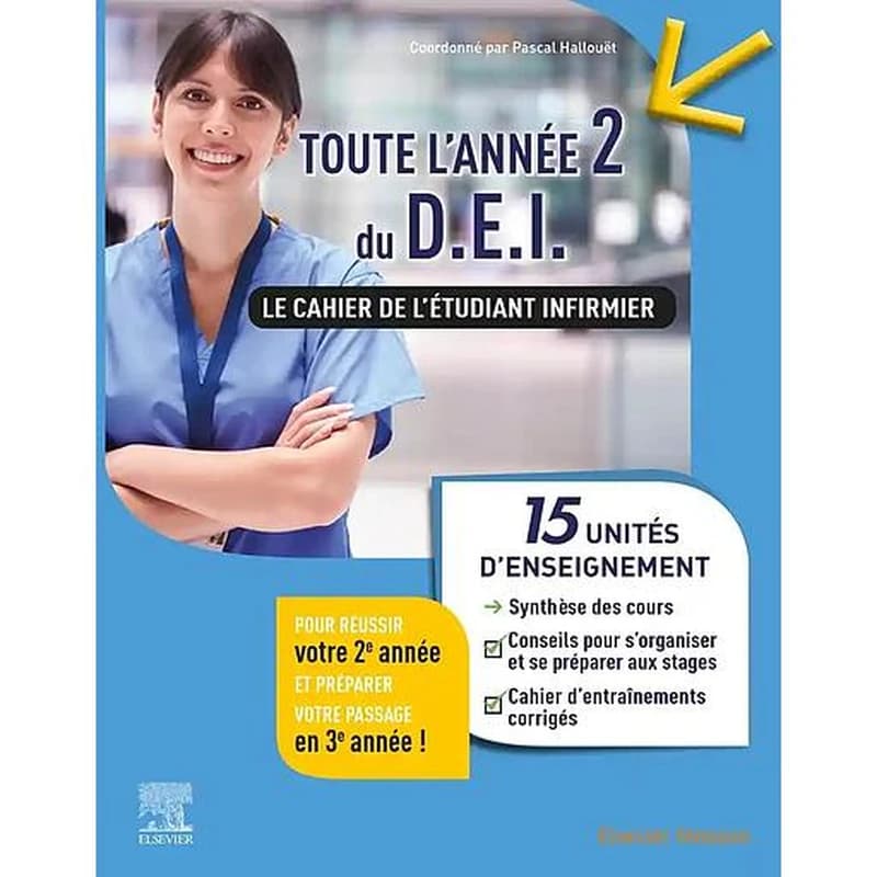 Toute l'année 2 du DEI : le cahier de l'étudiant infirmier : 15 UE : synthèse des cours, conseils pour s'organiser et se préparer aux stages, cahier d'entraînements corrigés (2e éd.) coordonné par Pascal Hallouët