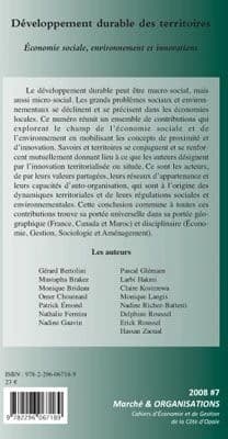 Développement durable des territoires ; économie sociale, environnement et innovations