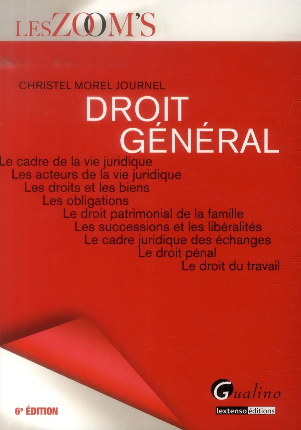 Droit général : le cadre de la vie juridique, les acteurs de la vie juridique, les droits et les biens, les obligations, le droit patrimonial de la famille, les successions et les libéralités, le cadre juridique des échanges, le droit pénal, le droit du t