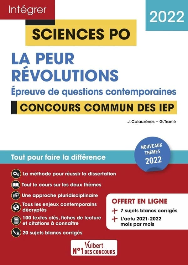 La peur, révolutions : épreuve de questions contemporaines : concours communs des IEP ([Éd.] 2022) Jérôme Calauzènes,... Ghislain Tranié,...