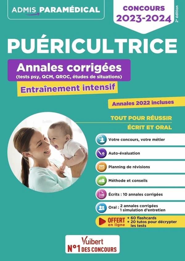 Puéricultrice : annales corrigées : tests psy, QCM, QROC, études de situations : entrainement intensif (2e éd.) sous la coordination de Mandi Gueguen ; [par] Richard Guc̦̦ek,... Mandi Gueguen,...