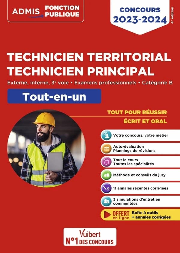 Technicien territorial, technicien principal : externe, interne, 3e voie, examens professionnels, catégorie B : tout-en-un (4e éd.) Youenn Fenard,... Pierre Crépeaux,... ; avec la collaboration d'Anaïs Fenard,...