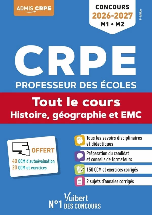 CRPE, professeur des écoles : tout le cours histoire, géographie et EMC : concours 2026-2027 M1-M2 (3e éd.) ouvrage dirigé par Marc Loison,... ; coordonné par Sylvie Considère ; [auteurs], André Janson,... Bernard Malczyk,.. ; avec la collaboration de Nic