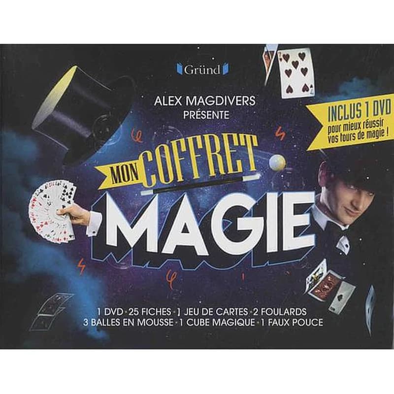 Mon coffret magie  - Avec 25 fiches, 1 jeu de cartes, 2 foulards, 3 balles en mousse, 1 cube magique, 1 faux pouce