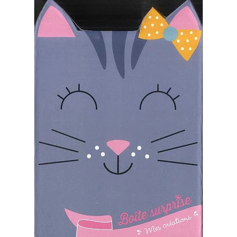 Ma boîte surprise chaton  - Avec 2 cartes à gratter en forme de chaton, 2 cartes en strass, 1 planche de stickers, 4 feuilles d'origami, 1 bâtonnet et 1 bracelet chaton