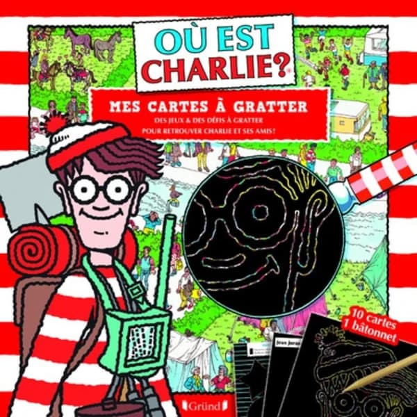 Mes cartes à gratter Où est Charlie ? : des jeux & des défis à gratter pour retrouver Charlie et ses amis ! 10 cartes, 1 bâtonnet : [Album à colorier]