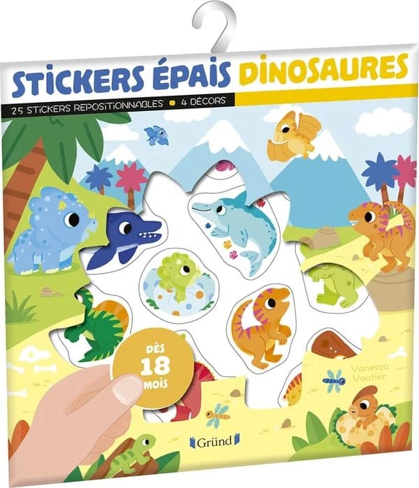 Stickers épais dinosaures : Avec 25 stickers repositionnables et 4 décors inclus