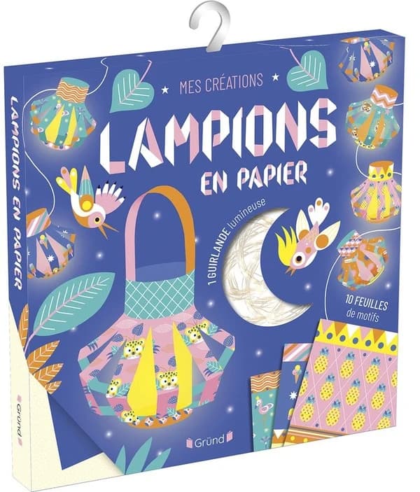 Lampions en papier : pochette avec 10 feuilles, 5 calques, 1 guirlande avec 10 loupiotes et 1 dépliant avec des pas-à-pas à partir de 6 ans : [Image à découper]