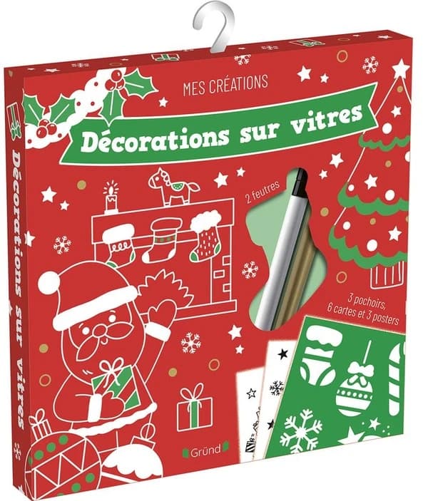 Décorations sur vitres : avec 2 feutres, 6 cartes, 3 posters à décalquer et 3 pochoirs : à partir de 6 ans : [Album à colorier]