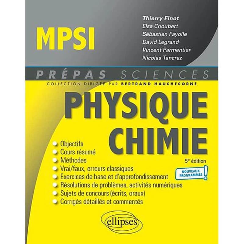 Physique chimie, MPSI : nouveaux programmes