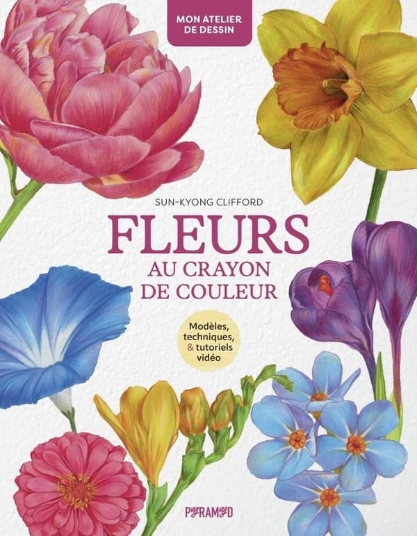 Fleurs au crayon de couleur : modèles, techniques & tutoriels vidéo