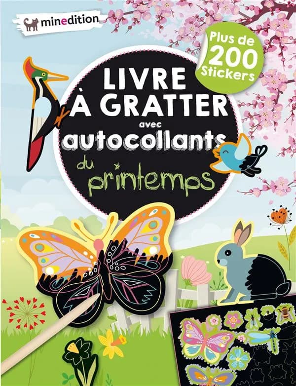 Livre à gratter avec autocollants du printemps : plus de 200 stickers : [Album à colorier]