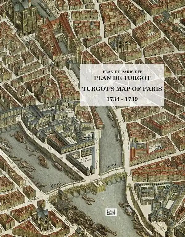Plan de Paris dit Plan de Turgot 1734-39 en couleurs au format original