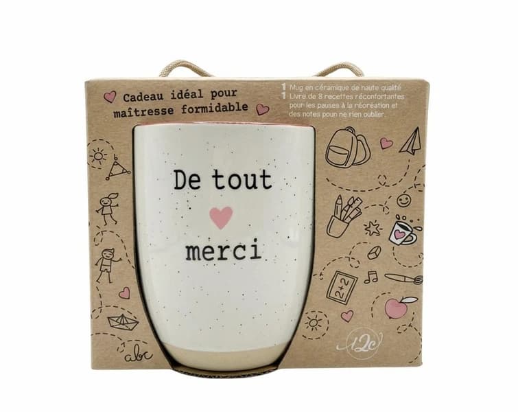 De tout coeur merci - Cadeau idéal pour maîtresse formidable : Coffret avec 1 mug en céramique et 1 livre de 6 recettes
