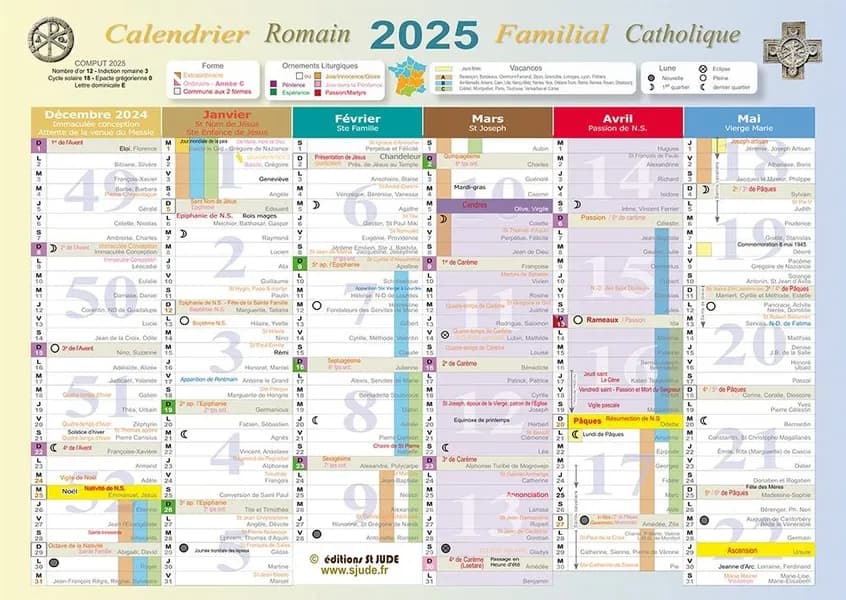 Calendrier familial catholique romain 2025 grand format : Pour les formes ordinaire et extraordinaire